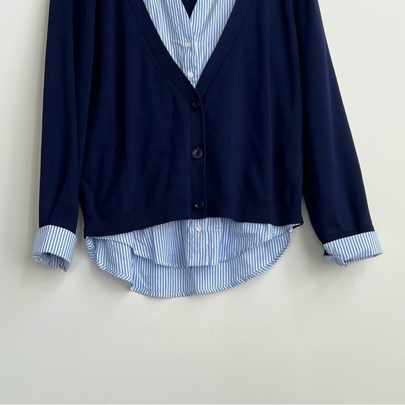 English Factory Blue Mixed Media Layered Cardigan Blouse Collared Button down - Picture 6 of 11